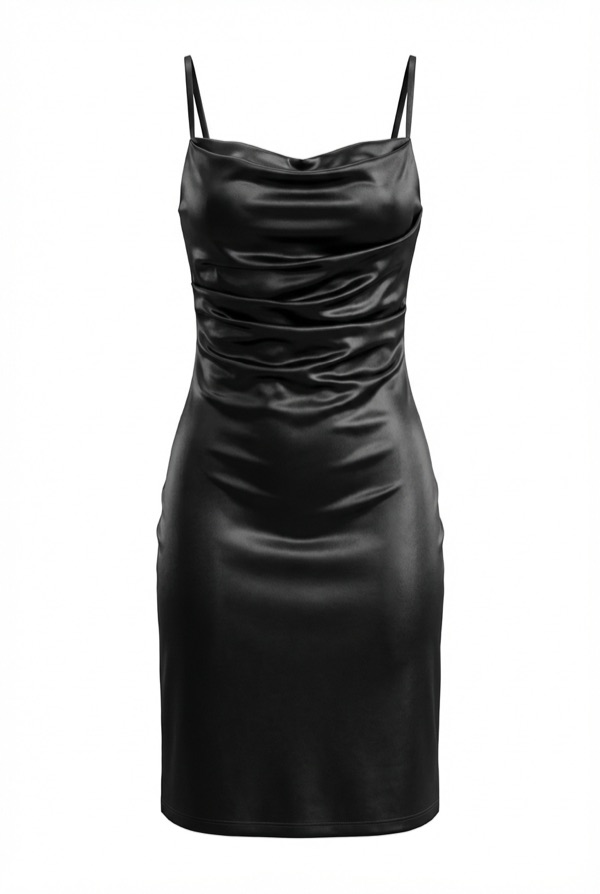 Spaghetti strap Ruched Dress 02 in Black
